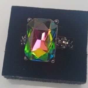Multicolor Crystal Like Oil Spill Stretch Statement Ring
